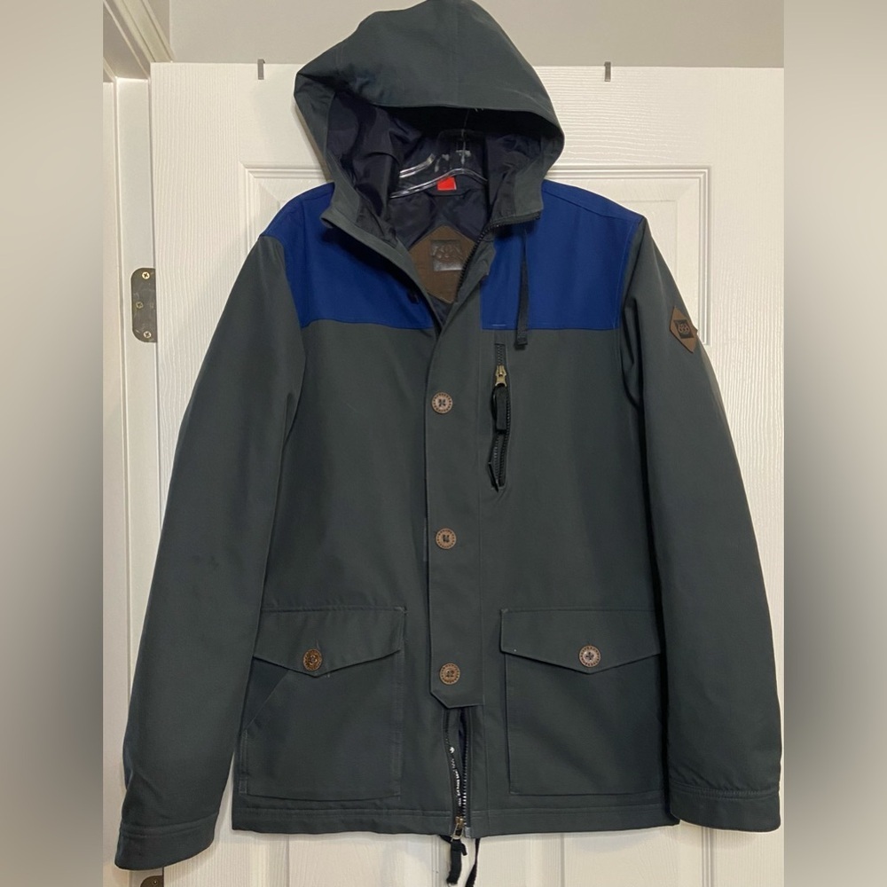686 Parklan Snap Up Jacket Mens Small S Gray/blue Long Sleeve Thermal Rating 6